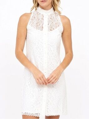 Alberta Ferretti| Luxury White Lace High-Neck Cotton Blend Chic Mini Dress Sz  4